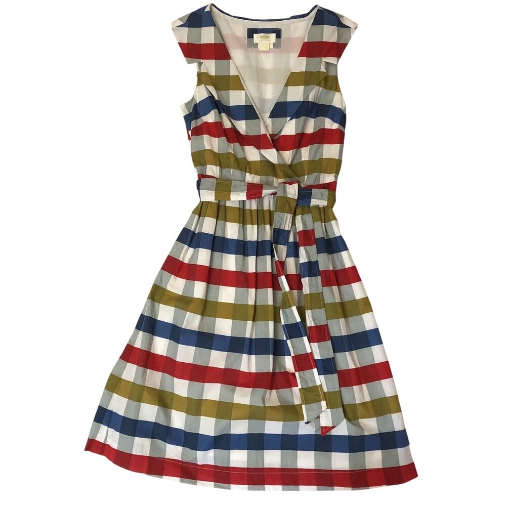 Maeve Anthropologie,Cricket Club,Gingham, Plaid,Belted,Fit &Flare‎ Dress Size 4
